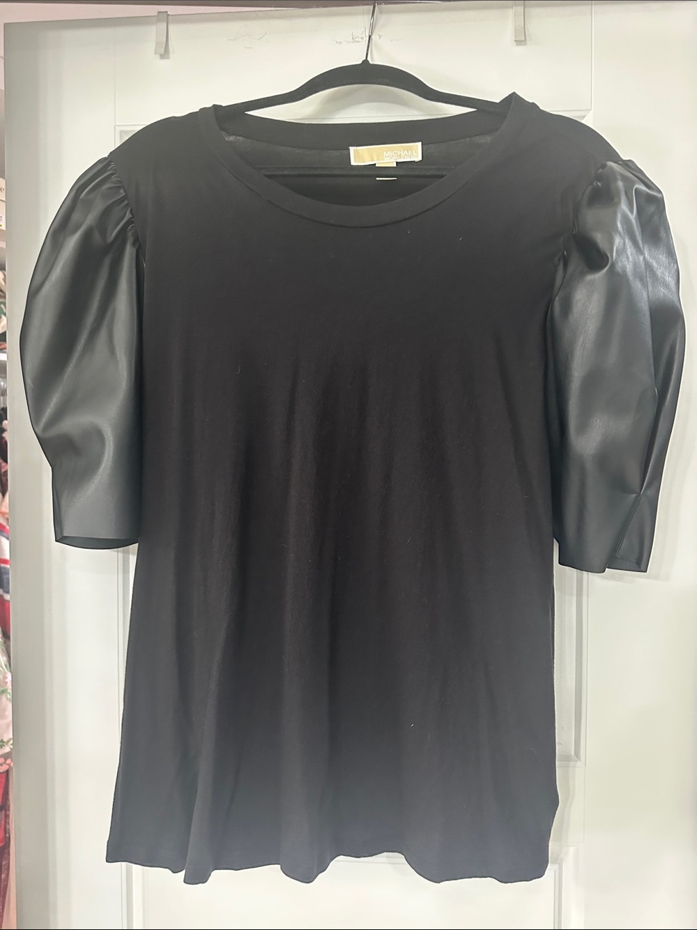 Michael Kors Black Short Puff-Sleeve Top